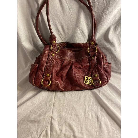 Vintage Genuine Leather Shoulder Bag Burgundy Red Giani Bernini Tote - Picture 2 of 6